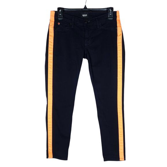 Hudson Jeans Denim - Hudson Lou Lou Tuxedo Skinny Jeans 26 Black Orange Stripe Contrast Preppy Bold